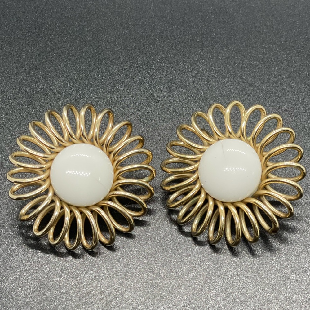 Vintage 1970's Signed Emmons Gold and Enamel Clip Earrings, Estate